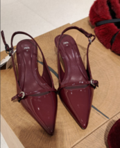 Zara Bnwt 2024. Burgundy Red Patent Finish Slingback Shoes. 1210/310 - £59.90 GBP