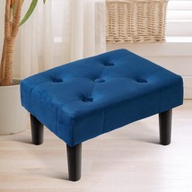 Foot Stool Wood Ottoman Footrest Bench Seat Chair Rectangle Sofa Blue Small Legs - £47.01 GBP