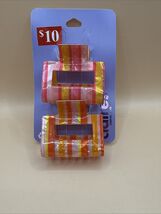 Claire’s Hair Claw Clips Set Of 2 Stripes Bright Pink Orange Yellow Size... - $9.89