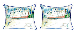 Pair of Betsy Drake Old Boat Small Indoor Outdoor Pillows - £54.80 GBP