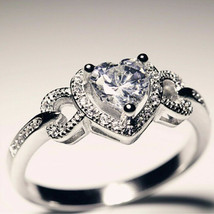 Halo Engagement Ring 2.30Ct Heart Shape Simulated Diamond 925 Silver in Size 7.5 - $137.25