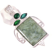 Green Jasper, Diopside Glass Gemstone 925 Silver Overlay Handmade Large Pendant - £10.19 GBP