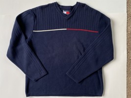Mens Tommy Hilfiger Pullover V-Neck Sweater -Size 2XL - Blue w/ Red White Stripe - £12.16 GBP