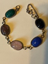 Vintage Gold-tone Scarab Bracelet - Small  7&quot; Long  w/Safety Chain - £9.35 GBP
