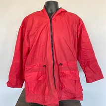 WIPPETTE Rainthings Red Vinyl Fleece Jacket Vintage Rain Coat Hoodie Wom... - £27.25 GBP