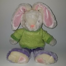 Dan Dee White Purple Bunny Rabbit Plush 12&quot; Green Sweater Toy Easter Basket  - £15.78 GBP