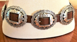 Brighton Vintage 1993 Heavy Silver Concho Sunflower Brown Leather Belt Large - £58.95 GBP