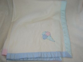 Quiltex Pastel Thin Fleece Baby Blanket Ice Cream Cone Pink Blue Aqua Green - £38.82 GBP