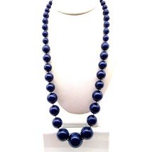 Chic Vintage Navy Blue Necklace, Basic Retro Graduated Strand with Plast... - $28.06