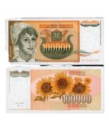 1993 Yugoslavia 100000 Dinara Hyperinflation Note Sunflowers Design VG - $3.57