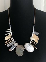 Synthetic Clear Crystal &amp; White Stone Gold Tone  Boho Statement Piece Necklace - £15.56 GBP
