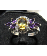 Gorgeous Bangkok Ratnaraj Sterling Silver Citrine Amethyst CZ Sz 8.75 Ri... - $34.65