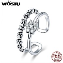 WOSTU Real 925 Sterling Silver Dazzling Stackable Flower Open Finger Rings For W - $17.60