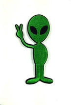 Ufo Alien Extraterrestrial Peace Iron On Patch 3.5&quot; Sew Embroidered Et Green Man - £3.68 GBP