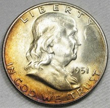 1951-S Franklin Half Dollar NFBL UNC+ Coin w/ Awesome Rim Toning AF106 - £151.40 GBP