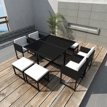 9 Piece Outdoor Dining Set with Cushions Poly Rattan Black - £307.60 GBP