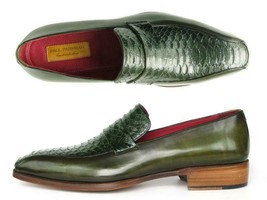 Paul Parkman Mens Shoes Loafers Green Calfskin Genuine Python Handmade 23K38 - £424.77 GBP