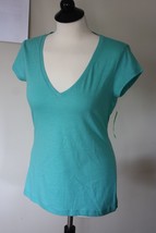 NWT C Wonder S 100% Cotton T Shirt V-Neck Slub Caribbean Aqua Blue Tee Top - £8.96 GBP