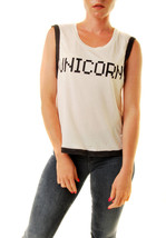 WILDFOX Womens Tank Top Unicorn Barback Glitter White Size M - £43.59 GBP