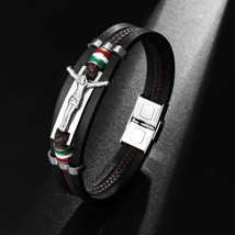 Trendy MultiLayer Leather Jesus Cross Bracelet for Men - £15.68 GBP