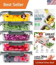 Versatile Gray Glass Meal Prep Containers - 5 Pack, Dishwasher Safe &amp; BP... - €51,78 EUR
