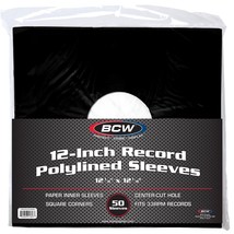 3 packs of 50 (150) BCW 12 ⅛&quot; x 12 ⅛&quot; Record Polylined with Hole Black P... - $67.61
