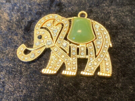 Monet Elephant Green Stone &amp; Rhinestones Key Chain Purse Ring Charm  Indian - £6.65 GBP