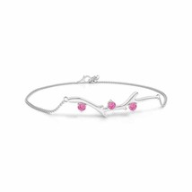 Angara Natural 3mm Pink Sapphire Chain Bracelet in 14K White Gold for Women - £341.31 GBP