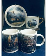 Thomas Kinkade 2 Coffee Mugs 2008 &amp; Moonlight cottage decorative Teleflo... - £14.74 GBP