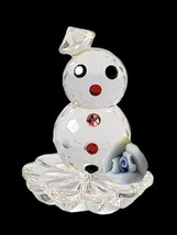 Cut Crystal Miniature Snowman Figurine W Blue Glass Flower - $12.99