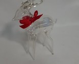 Vintage Glass Reindeer Ornament, Handblown Figurine, Hollow,  Red Bow 4.... - $22.31