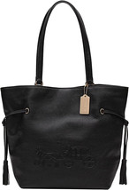 Coach Womens Black Horse Carriage Embossed Leather Drawstring Tote Bag 8... - $95.78