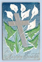 A Happy Easter Cross Flowers Foiled Embossed 1910 DB Postcard K14 - £2.18 GBP