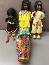 Lot of 4 Native American Dolls Papoose Sleepy Eyes Leather Apache - £214.35 GBP