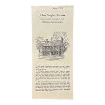 Vintage John Vogler House Old Salem North Carolina Travel Brochure Pamphlet 1955 - £7.82 GBP
