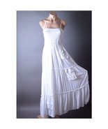 White Boho Smocked Summer Beach Pocket Casual Sundress Long Maxi Dress S... - $68.56 CAD