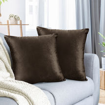 Chocolate Brown 20&quot;x20&quot; Throw Pillow Covers Set 2 Sofa Velvet Cushion Cases - £22.16 GBP