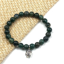 Natural Moss Agate Buddha 8 mm Beaded 7.5&quot; Stratchable Bracelet BBB-57 - £10.82 GBP