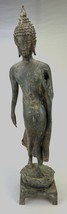 Antigüedad Sukhothai Estilo Bronce Protección Caminata Buda Estatua - 59cm/61cm - £562.55 GBP