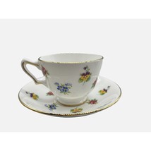 VINTAGE Crown Staffordshire Tea Cup &amp; Saucer Rose Pansy Flowers Fine Bon... - $23.95