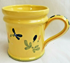 Handcrafted Clay Pottery Cup Mug Artist Signed Bright Yellow Blue Flower - £19.61 GBP