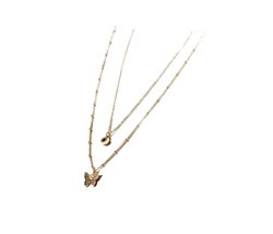 Charming Charlie 2-layered Gold Necklace With Moissanite And Butterfly Pendant-  - £10.40 GBP