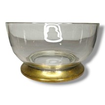 Vintage Large 10&quot; Glass Footed Bowl With Brass Tone Base MCM Retro Mid C... - $25.95