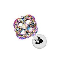 316L Stainless Steel Rainbow PVD Plated Flower Cartilage Earring - £10.13 GBP