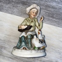 VINTAGE FIGURINE LADY WITH CHICKENS AND EGG BASKET - $2.92