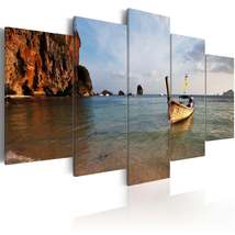 Tiptophomedecor Stretched Canvas Landscape Art - A Fishing Boat By The Sea - Str - £71.93 GBP+