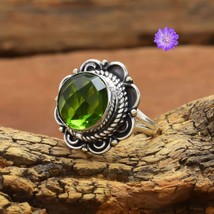 Green Peridot Gemstone 925 Sterling Silver Ring Handmade Jewelry All Size - £5.85 GBP