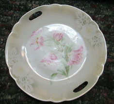 Oremont Bavaria German Porcelain Handled 9.5&quot; Plate Pink Flowers Center - £13.28 GBP