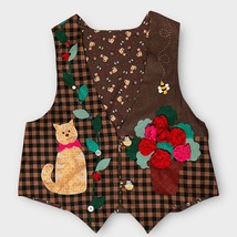 HANDMADE crazy cat lady patchwork look woven embellished vest plus size 2X - $35.00