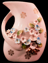 Pink Porcelain Ucagco Pitcher / vase with Raised Applied Flowers - £20.72 GBP